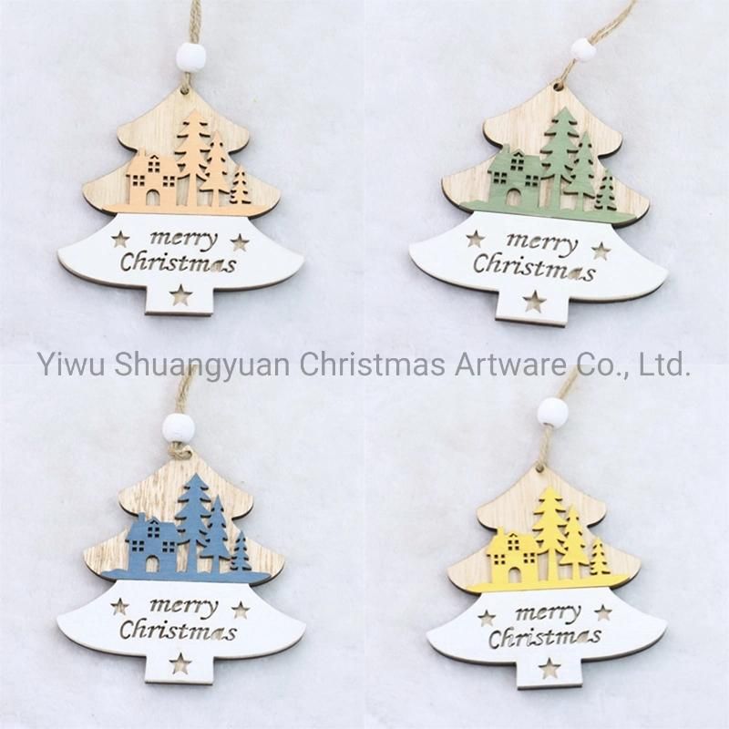 Christmas Wooden Tree Decor for Holiday Wedding Party Decoration Supplies Hook Ornament Craft Gifts