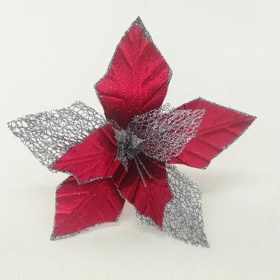 Hot Selling Cotton Artificial Christmas Flowers for Decoration Xmas Ornament