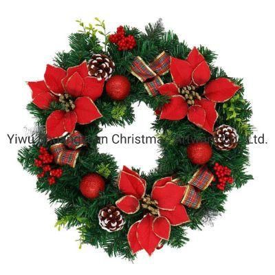 Decorative Christmas Wreath Artificial Prelit Christmas Wreath with Flower and Ball