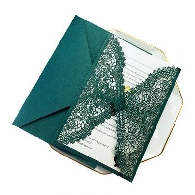 Beach Green Butterfly Designs Wedding Invitation Cards Passport Envelope Invitation Wedding