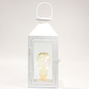 White Metal Vintage Battery Operated Home Table Decor LED Bulb Light Lantern Christmas Decoration