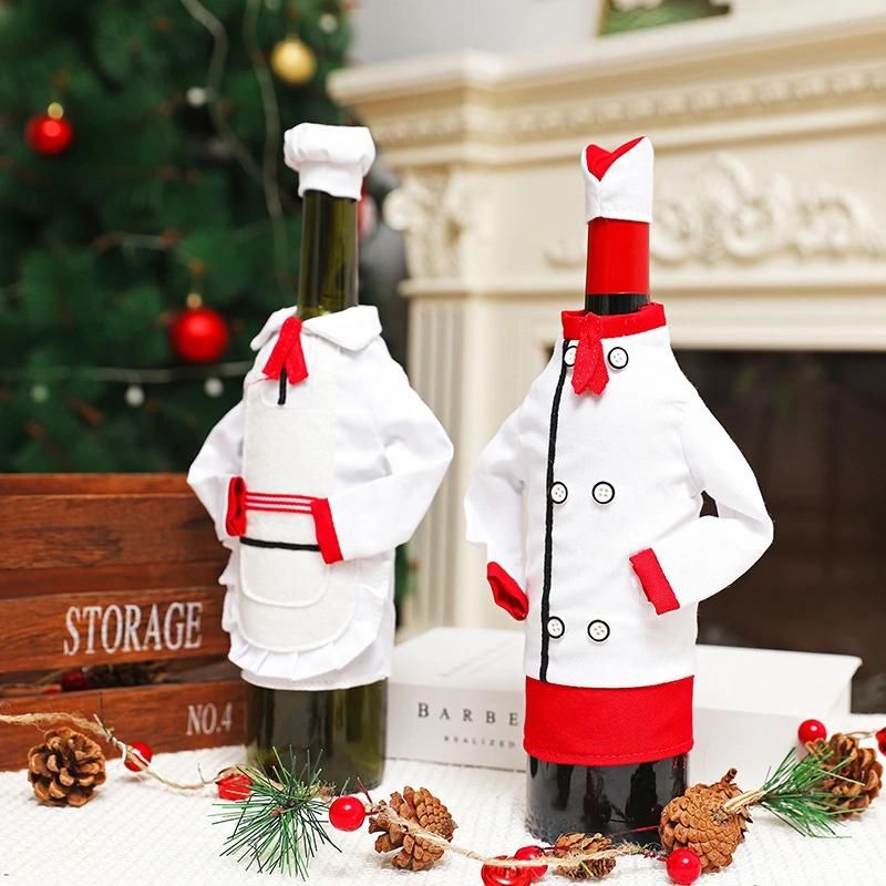 Christmas Wine Bottle Sets Chef′ S Clothes Hats Restaurant Bar Holiday Decorations Props Household Items