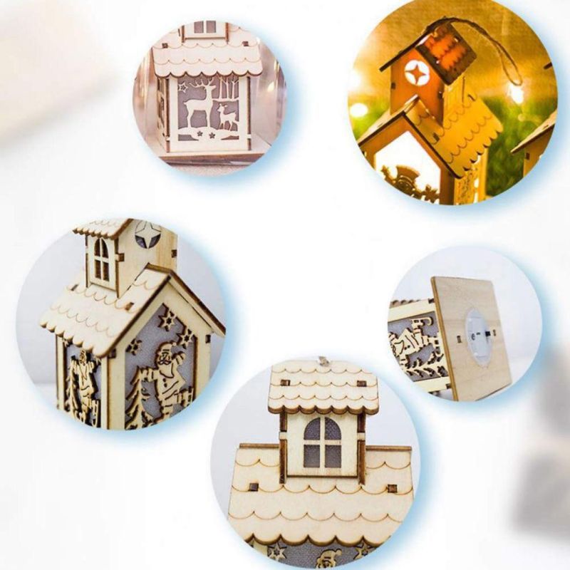LED Light Wood House Elk Cute Christmas Tree Hanging Ornaments