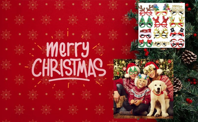 Christmas Glasses Glitter Party Glasses Frames Christmas Decoration Costume Eyeglasses for Christmas Parties Holiday Favors Photo Booth