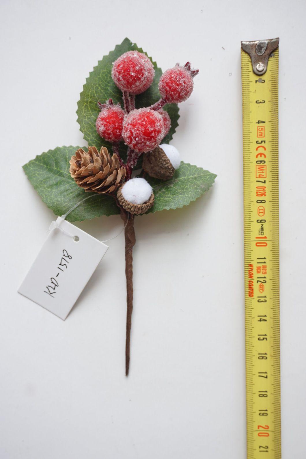 20cm Red Christmas Pick with Pine Cone and White Berries for Christmas Decoration