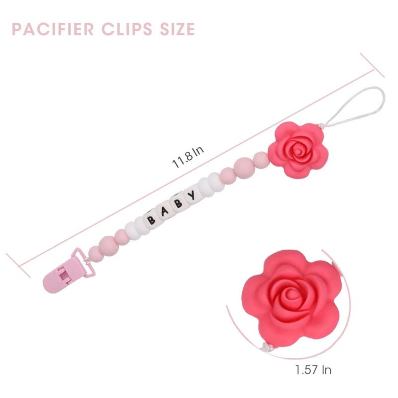 Pacifier Clip Baby Silicone Teething Beads Paci Holder Soothie Clips Teether Toy Chewbeads Baby Birthday Shower Gift