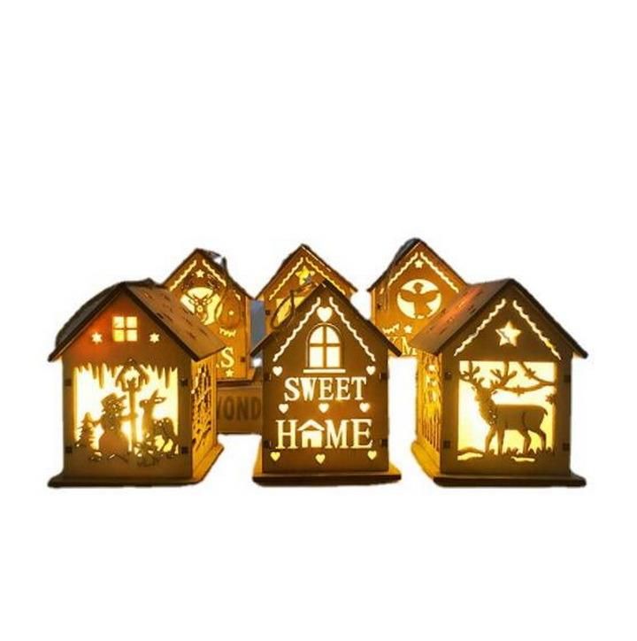 LED Light Wood House Christmas Tree Decorations for Home Hanging Ornaments Xmas Gift