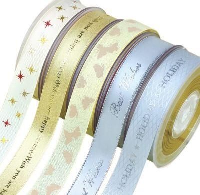 Customized Printing Logo Satin Ribbon for Christmas, Decoration, Wrapping, Packing Cakes (RB80017)