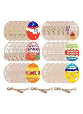 36PCS Unfinished DIY Easter Day Wood MDF Slice Easter Egg Ornaments for Painting