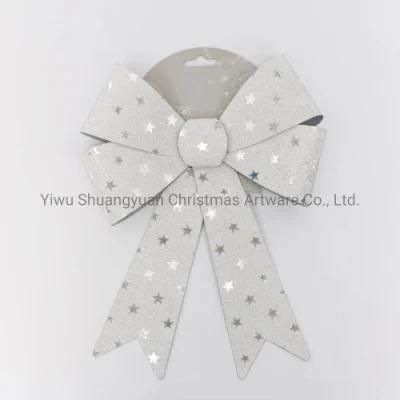 Silver 31cm PVC Print Bowknot Christmas Tree Decoration Gift Decoration Home Decoration Party Ornaments