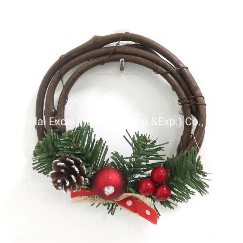 Natural Rattan Wreaths Decor PVC Leaves Wooden Garlands Ring Wreath