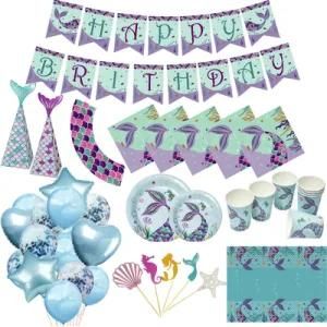 Amazon Children&prime;s Mermaid Theme Birthday Party Tableware Set