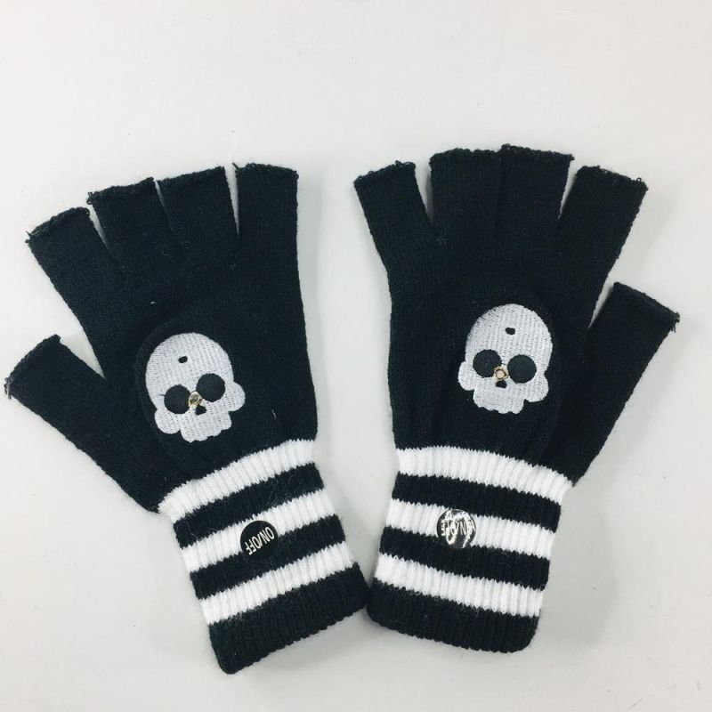 Halloween Knitted Mitten Half Finger Gloves LED