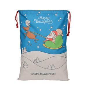 Xmas Truck Pattern 100% Natural Cotton Drawstring Canvas Christmas Santa Sack