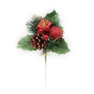 Artificial Flower 20cm Christmas Pick with Pine Cone and White Berries