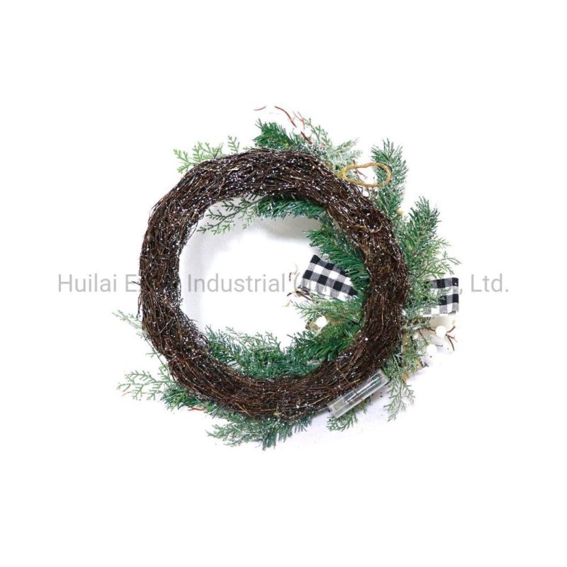 14 Inch Rattan Wreaths White Berry Circle Decor Wicker Wreaths with LED Light