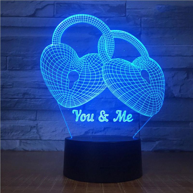 3D Illusion Night Light Multicolor LED - Hearts and Love