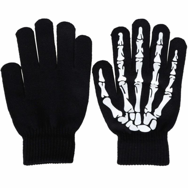 Simplicity Unisex Full Finger Skeleton Pattern Glow in The Dark Knit Gloves Halloween Decoration