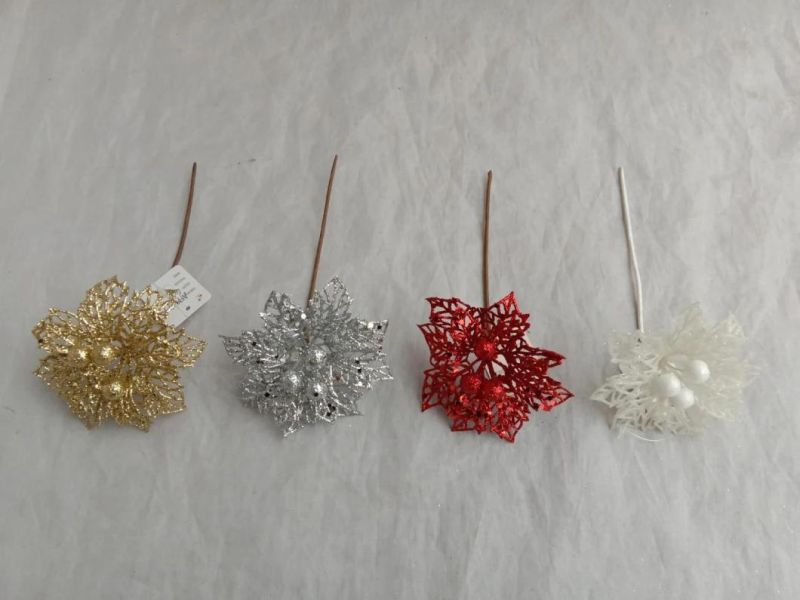 Glitter Powder Leaf Branch Flower Arrangement for Christmas Party Tree Venun Hanging Decoration