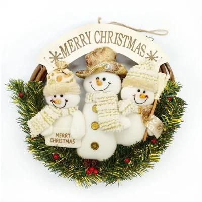 Wholesale Artificial Felt Gold Snowman Doll Ornaments Decoration Front Door Christmas Wreath Christmas Door Home Decoration