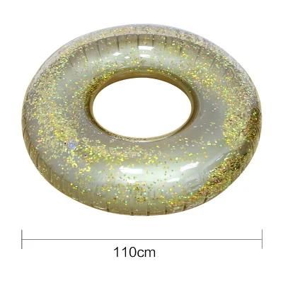 7inflatable Summer Transparent Glittering PVC Beach Pool Swim Ring with Golden or Silvery Sequins
