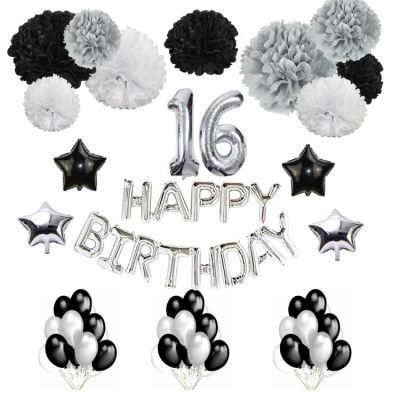 Foil Birthday Balloon Banner Boy Party Set POM Poms Decoration Sweet Sixteen Showsea Party Decorations