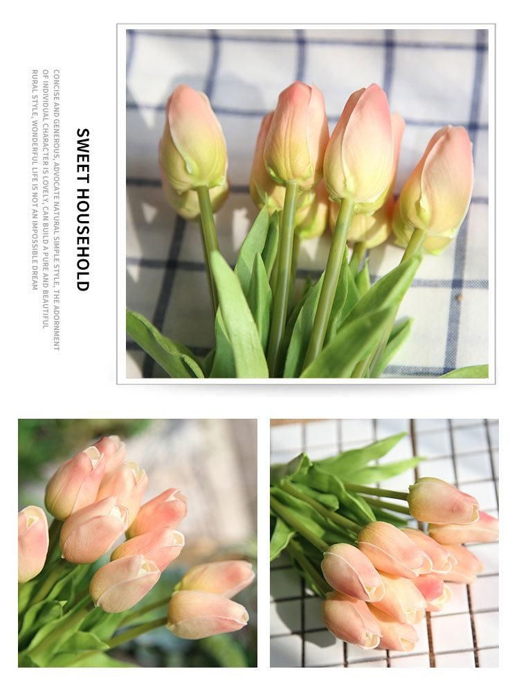 Artificial Flowers 20 Heads Real Touch Tulips PU Tulips Flowers Arrangement Wedding Bouquets Home Room Office Centerpiece Party Wedding Decor (Pink)