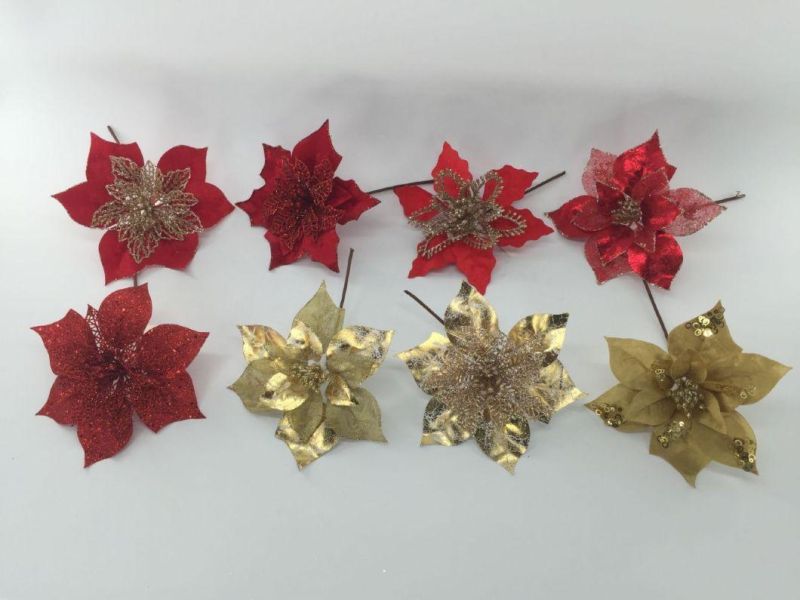 New Design Gold Fabric Artificial Christmas Flower