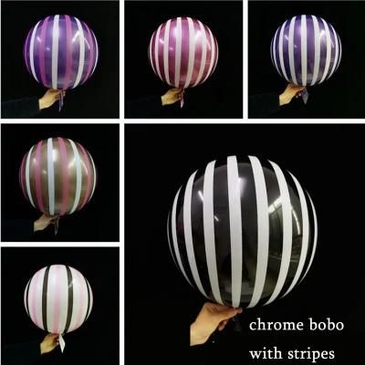 Metallic Chrome Bobo Balloon 2021 New Trend Printing with White Black Pink Stripes