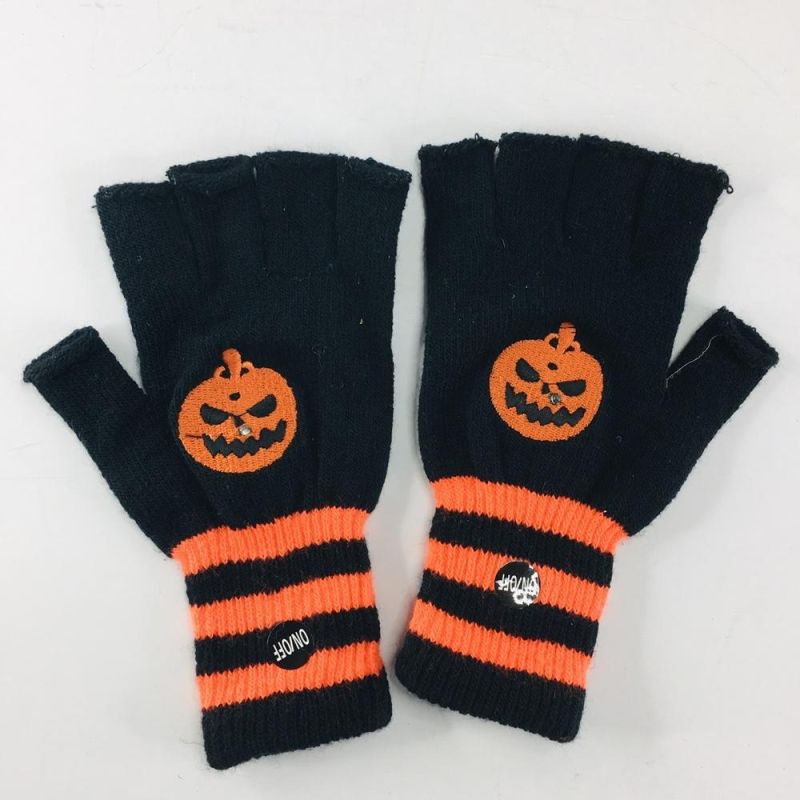 Halloween Knitted Mitten Half Finger Gloves LED