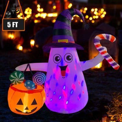 5FT 150cm Inflatable Ghost with Candy Pumpkin Bag Halloween Decorations Party Time