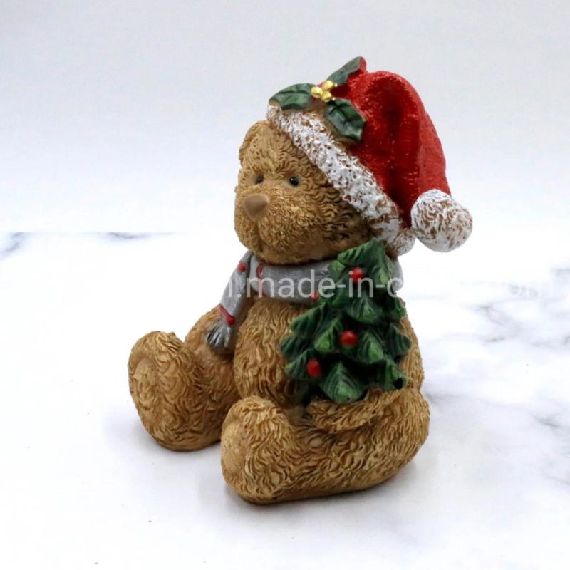 Christmas Decoration Bear with Xmas Tree Ornaments Polyresin Girt