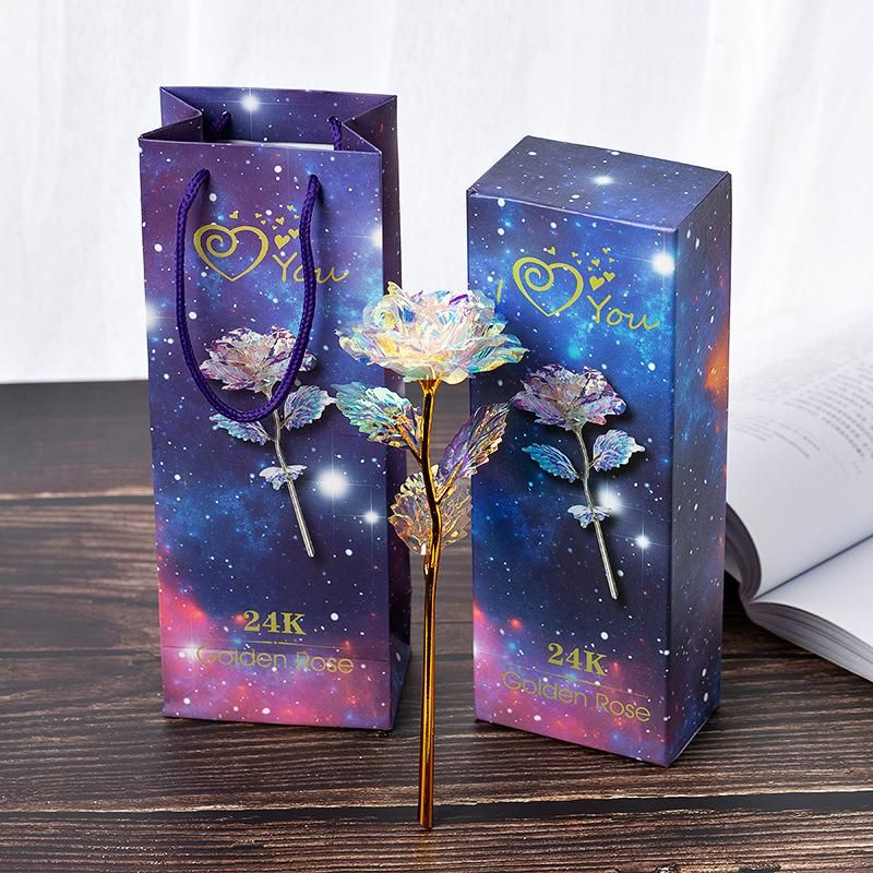 Artificial 24K Gold Foil Flower with Gift Box Valentine′s Day Gifts Galaxy Rose with Pink Boxes Made in China