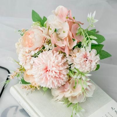 Artificial Flowers Roses Silk Hydrangea Bouquet Decor Plastic Carnations Realistic Flower Centerpieces for Table