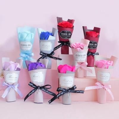 Hot Sale Decorative Flower Artificial Soap Rose Flower Mini Bouquet Soap Flower Decoration