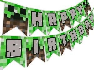 Umiss Pixel Party Happy Birthday Banner Decorations