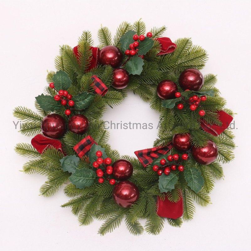 60cm PVC Artificial Christmas Wreath with Flower Leaf Pinecone Red Berry