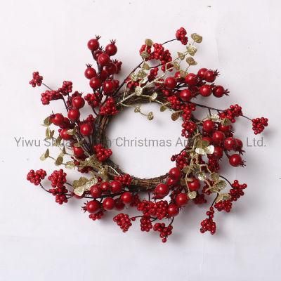 40cm PVC Artificial Christmas Wreath with Flower Leaf Pinecone Red Berry