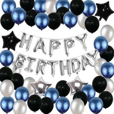 Blue Black Silver Latex Balloon Happy Birthday Banner Party Decor for Men