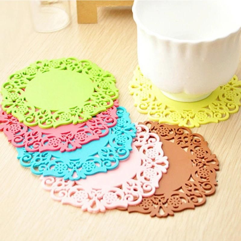 Lace Flower Hollow Doilies Silicone Mat Coaster Coffee Table Cup Mats Pad Placemat Kitchen Accessories Cup Coasters