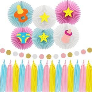Umiss Pattern Paper Fans Paper Tassel Garland for Baby Shower Party Decoration Kit