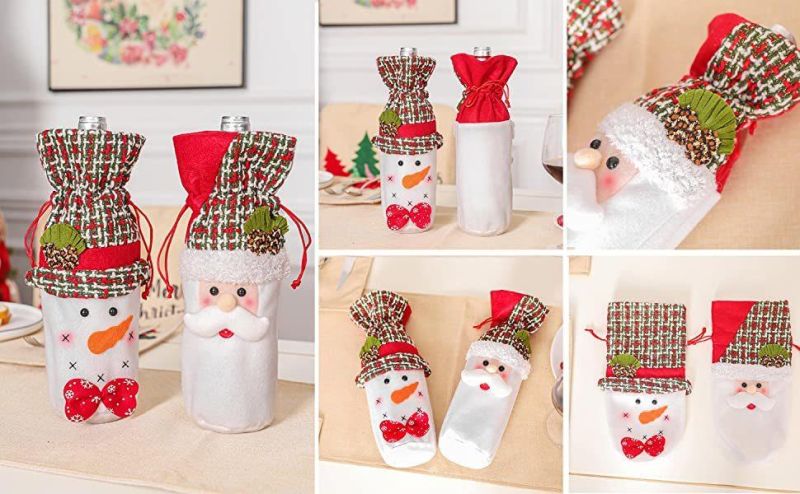 3PC Chirstmas Gnome Wine Bottle Covers Wine Bottle Sweater Dress for Christmas Holiday Party Table Decorations