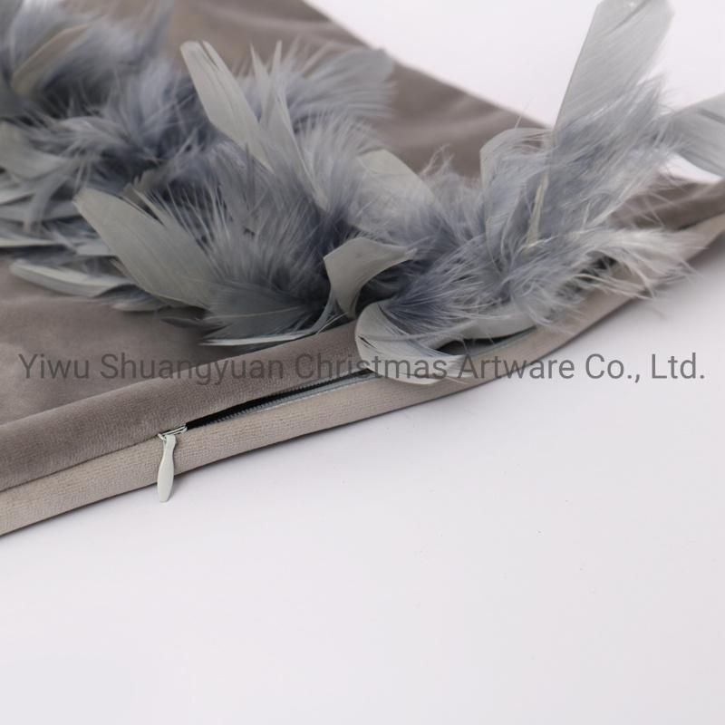 New Design Christmas Bolster Pillow with Feather for Holiday Wedding Party Home Decoration Hook Ornament Craft Gifts