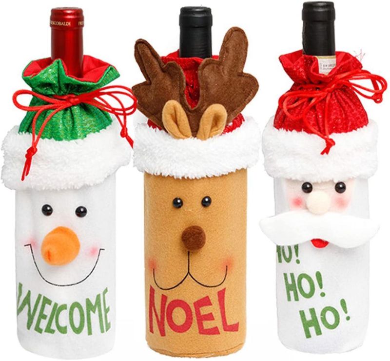 4PCS Red & Gray Santa Hat, Wine Bottle Cover - Cute Gnome Wine Bottle Cover Decoration Santa Doll Wine Christmas Decorations Snowman Cover