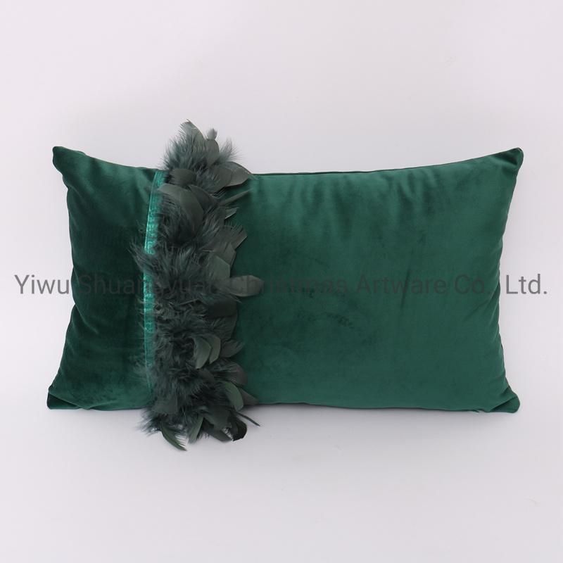 New Design Christmas Bolster Pillow with Feather for Holiday Wedding Party Home Decoration Hook Ornament Craft Gifts