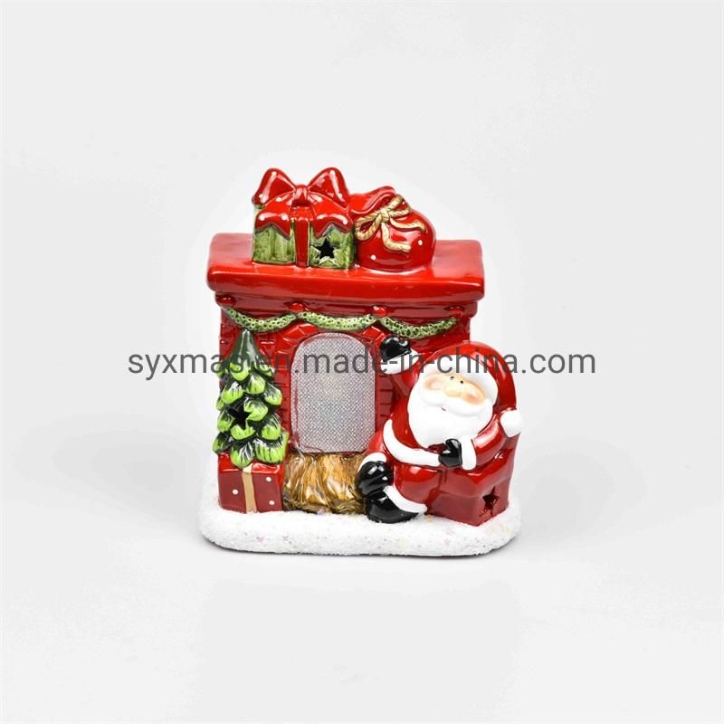 New Design Ceramic Candle Shape Chirstmas Santa with Lights for Home Decoration