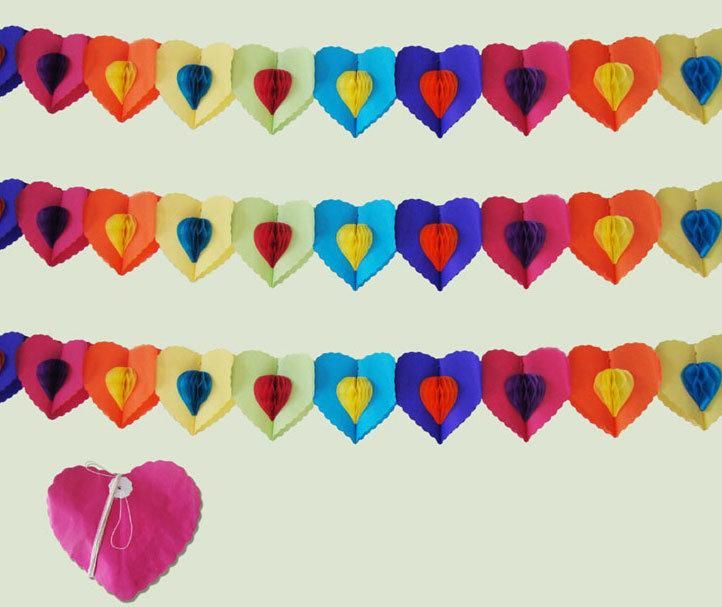 Heart Shape Banners Garland Colorful Rainbow Tissue Paper Decorations for Kids Party