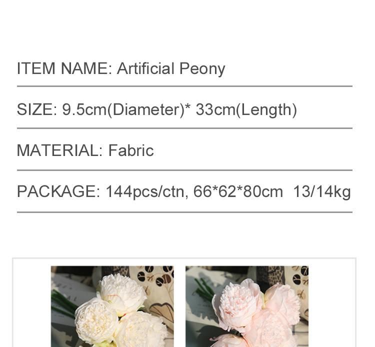 Real Touch Plastic Artificial Silk Peony Bouquets Wedding Home Decoration