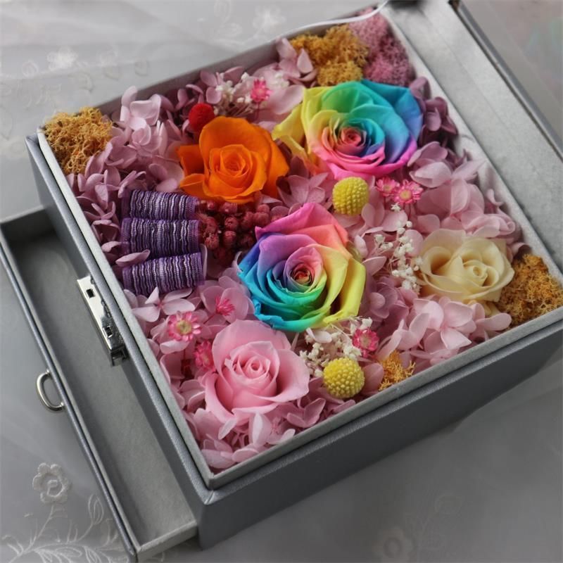 Necklace Jewelry Drawer Preserved Everlasting Real Roses Flower Gift Box for Home Decoration