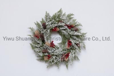 New Design Christmas Pine Needle with White Wreath for Holiday Wedding Party Decoration Supplies Hook Ornament Craft Giftss